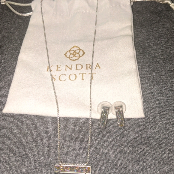 KS Necklace Earrings Set in Multi Drusy/ Silver - Picture 1 of 9